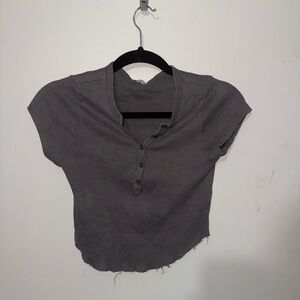Garage Dark Gray Button-Down Distressed Ends Women's Top